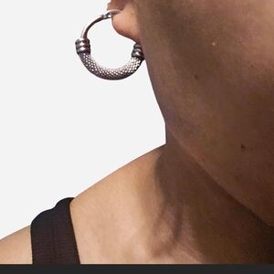 Stainless Steel Silver Textured Hoop Earrings